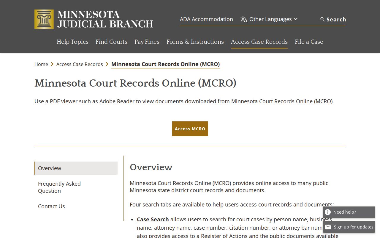Kanabec County case lookup context for Minnesota Court Records Online access