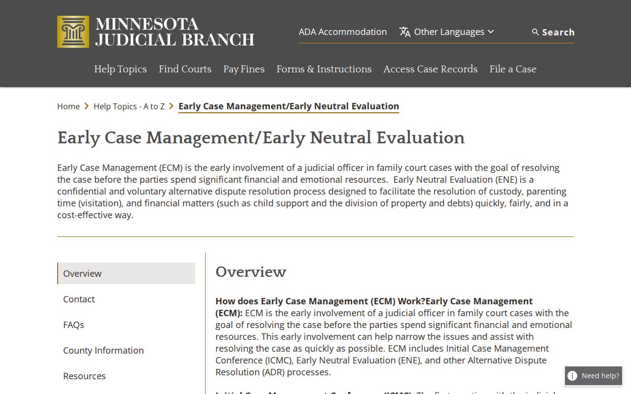 Kanabec County civil docket context for Minnesota Early Neutral Evaluation