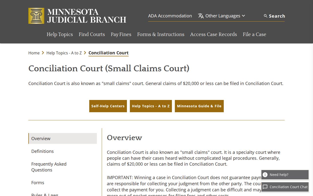 Kanabec County civil docket context for Minnesota Conciliation Court