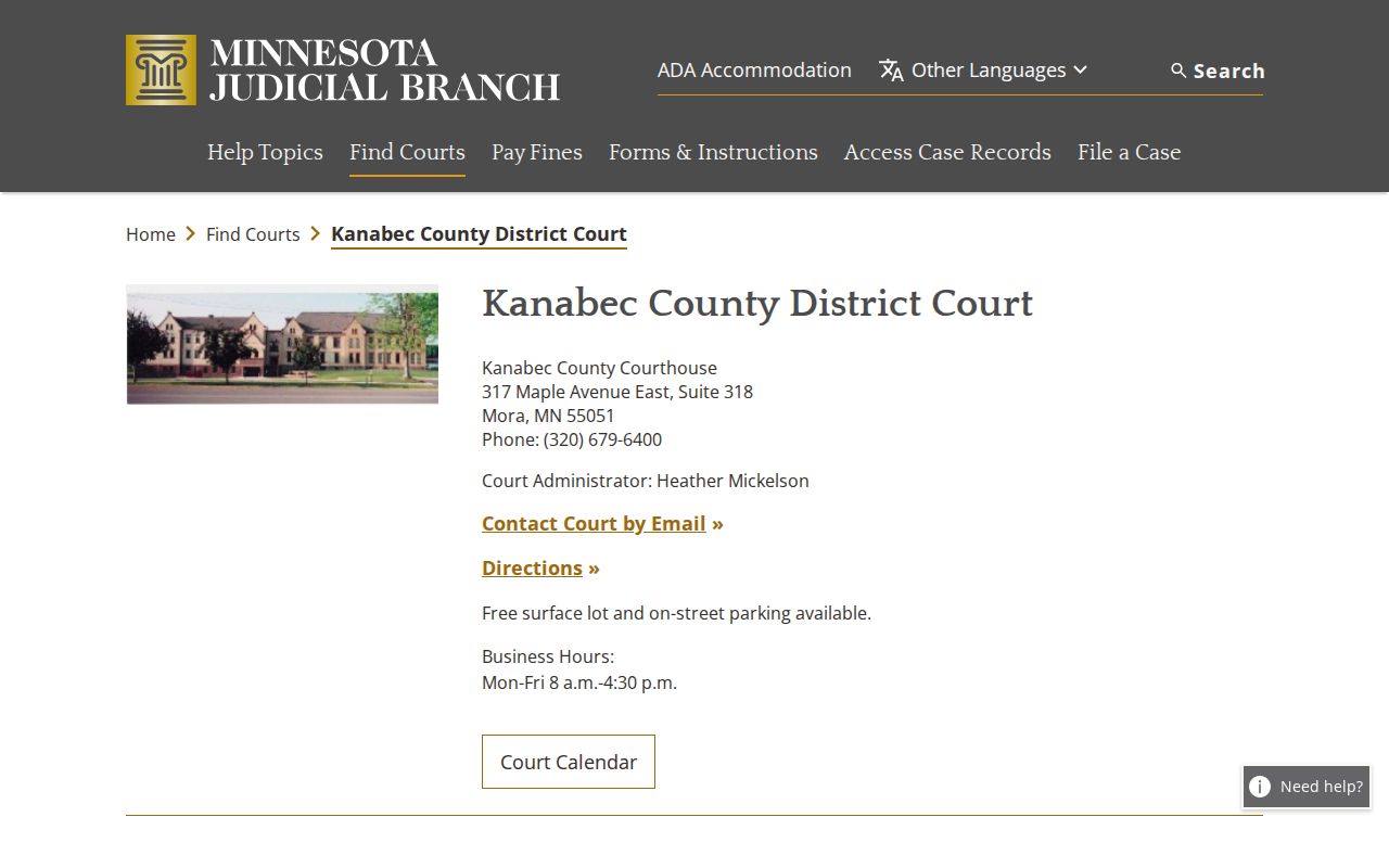 Kanabec County court docket courthouse listing